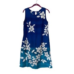 R & K Originals Hawaiian Muumuu Dress Blue Floral Sleeveless Plumeria 8P